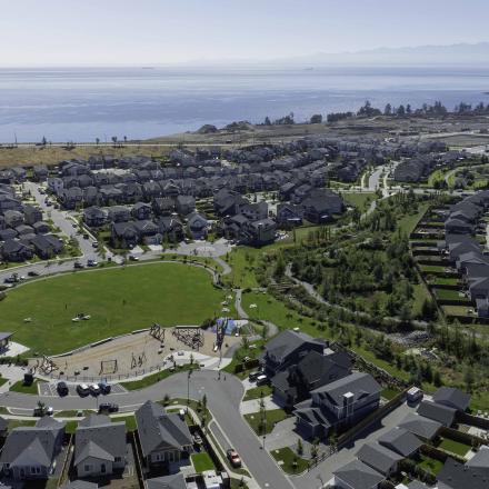 aerial view of meadow park with ocean