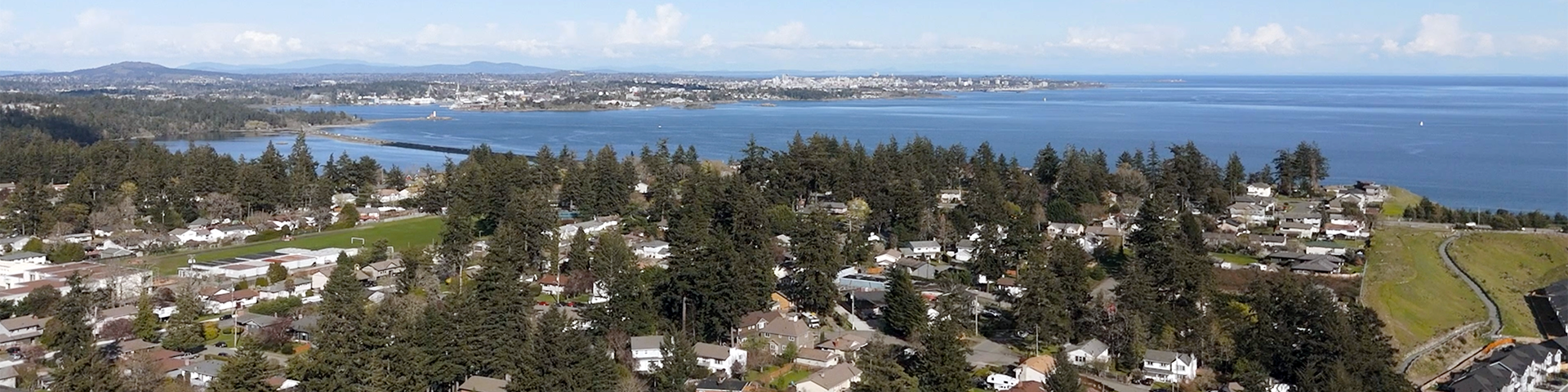 aerial view of colwood and ocean