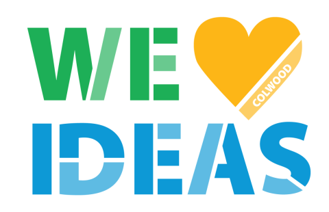 Logo reading "We Love Ideas" with a green and blue text and a yellow heart with "Colwood" written inside it.