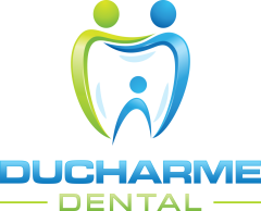 Logo for Ducharme Dental featuring stylized figures forming a tooth shape.