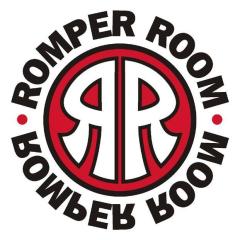 Romper Room logo with red and black lettering featuring two interlocking "R" letters.