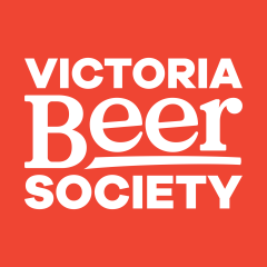 Victoria Beer Society logo with bold white text on a red background.