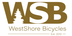 Logo for WestShore Bicycles with the text "Est. 2010" and a tree silhouette integrated into the letters.