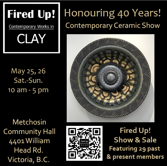 Flyer for the Fired Up! Contemporary Ceramic Show and Sale, honouring 40 years.