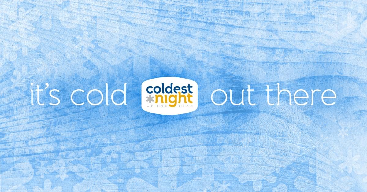 Coldest Night of the Year flyer with the text "it's cold out there" on a blue background.