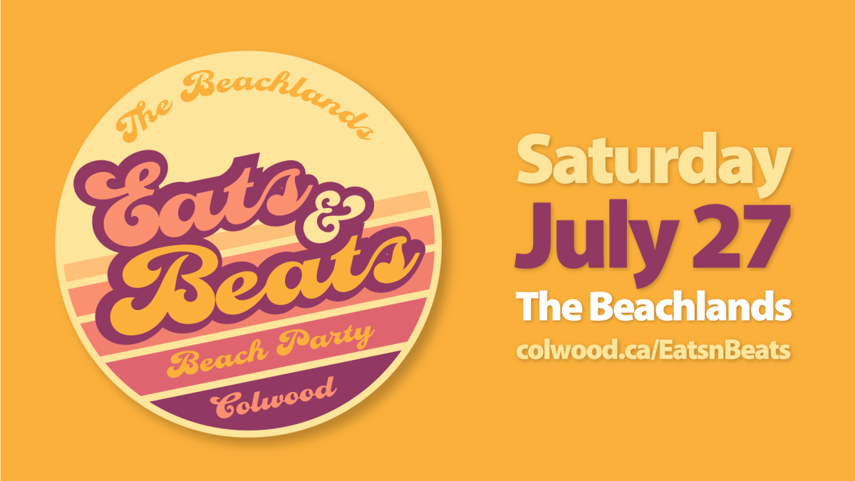 Poster for The Beachlands Eats & Beats Beach Party, scheduled for Saturday, July 27, with event details.