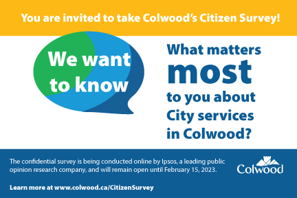 Colwood's Citizen Survey invitation flyer asking residents what matters most about city services.